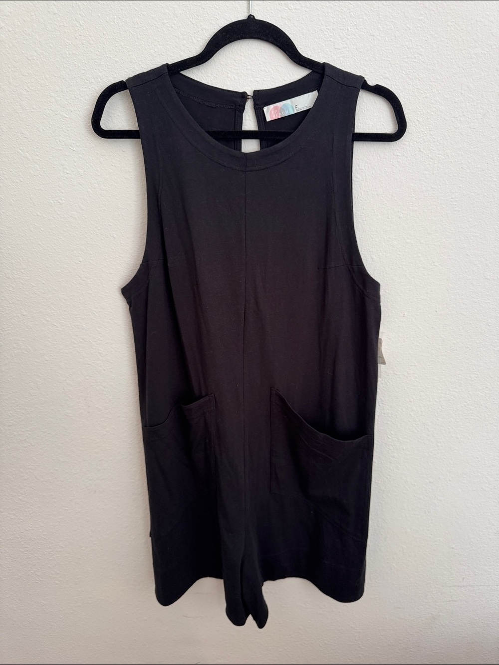 Free People Women's Black Sleeveless Pocket Romper. Medium.